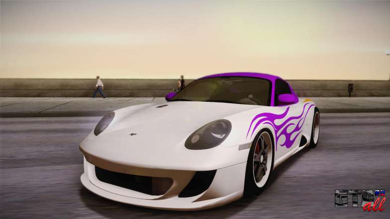 Ruf RK Coupe (987) 2007 HQLM для GTA San Andreas бело-фиолетовая