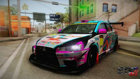 Mitsubishi Lancer Evolution X 2008 Racing Miku для GTA San Andreas вид спереди