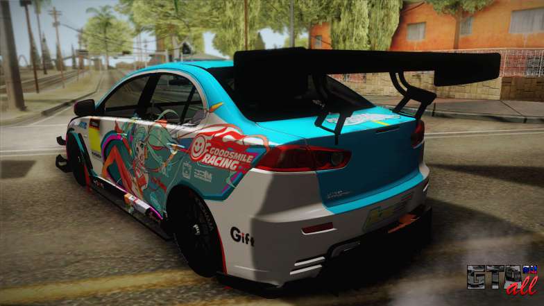 Mitsubishi Lancer Evolution X 2008 Racing Miku для GTA San Andreas вид сзади