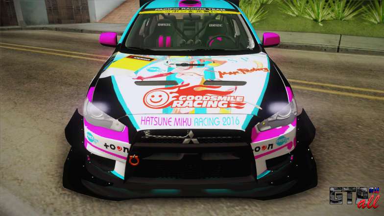 Mitsubishi Lancer Evolution X 2008 Racing Miku для GTA San Andreas капот