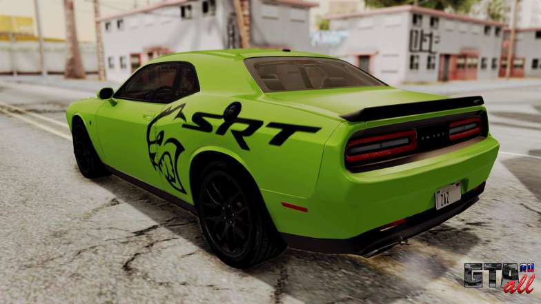 Dodge Challenger SRT Hellcat 2015 HQLM PJ для GTA San Andreas зеленая раскраска вид сзади