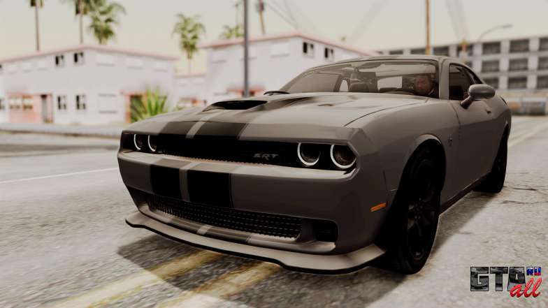 Dodge Challenger SRT Hellcat 2015 HQLM PJ для GTA San Andreas серая покраска с полосами