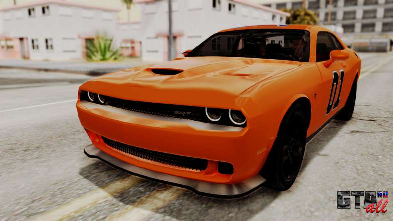 Dodge Challenger SRT Hellcat 2015 HQLM PJ для GTA San Andreas оранжевый цвет