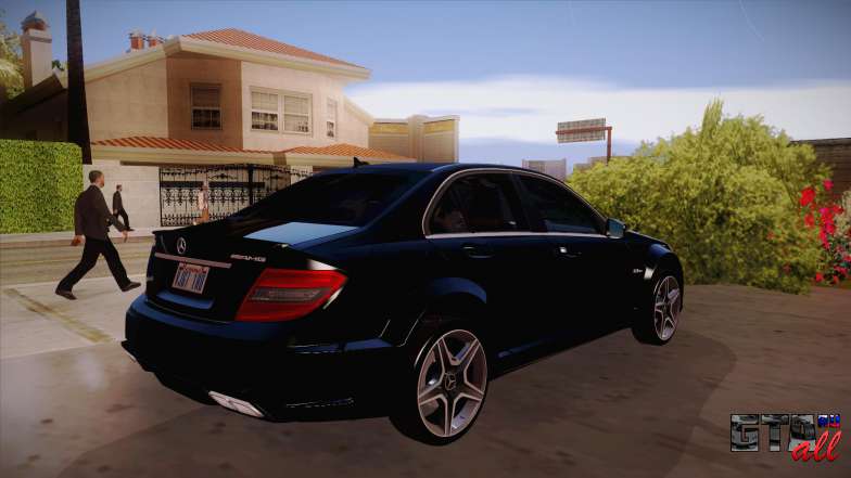 Mercedes-Benz C 63 AMG для GTA San Andreas черная покраска вид сзади