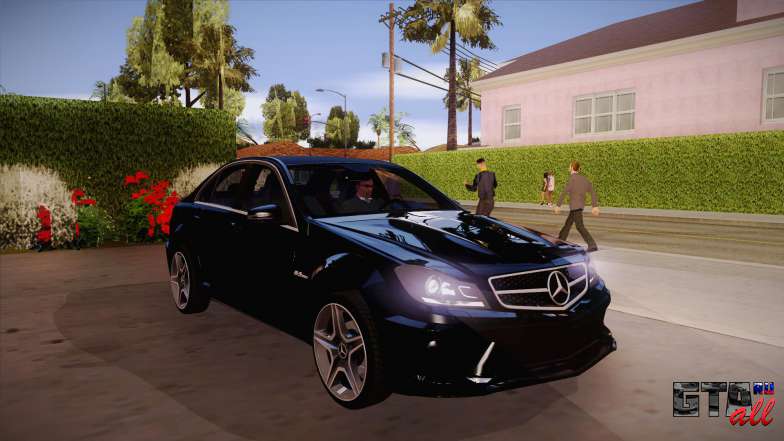 Mercedes-Benz C 63 AMG для GTA San Andreas черный цвет спереди