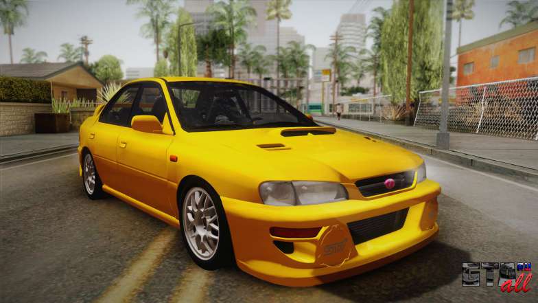 Subaru Impreza WRX STI GC8 1999 v1.0 для GTA San Andreas желтого цвета общий вид