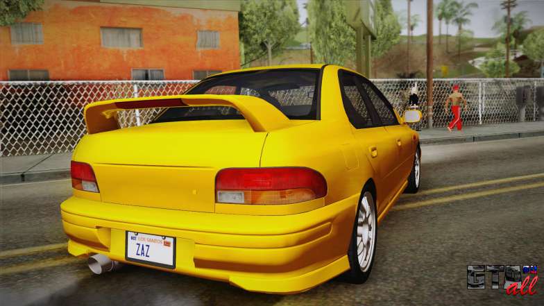 Subaru Impreza WRX STI GC8 1999 v1.0 для GTA San Andreas желтого цвета вид сзади