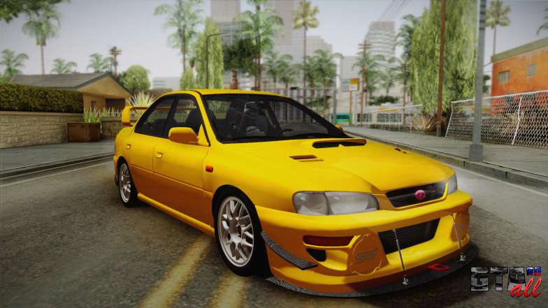 Subaru Impreza WRX STI GC8 1999 v1.0 для GTA San Andreas желтого цвета вид спереди