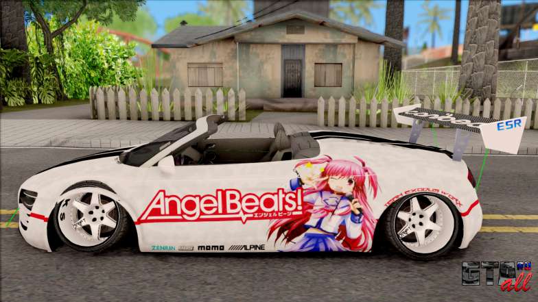 Audi R8 Spyder Angel Beats для GTA San Andreas вид сбоку