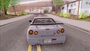 Nissan Skyline GT-R R34 Vspec Stock для GTA San Andreas вид сзади