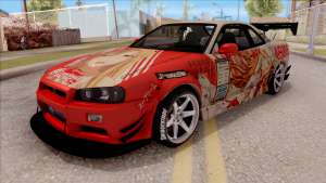 Nissan Skyline GT-R R34 RB Itasha Yuuki Asuna для GTA San Andreas вид спереди