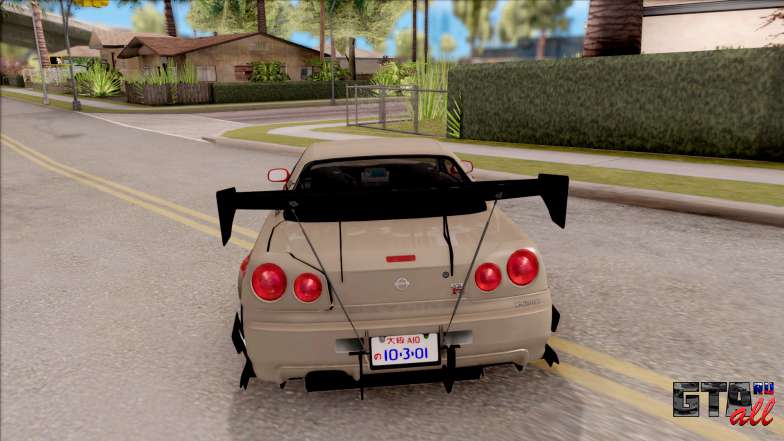 Nissan Skyline GT-R R34 RB Itasha Yuuki Asuna для GTA San Andreas вид сзади