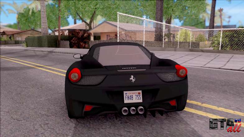 Ferrari 458 Italia Black для GTA San Andreas вид сзади