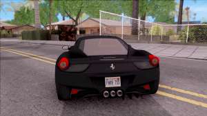 Ferrari 458 Italia Black для GTA San Andreas вид сзади