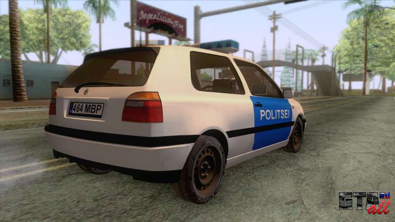 Volkswagen Golf Mk3 Estonian Police для GTA San Andreas - вид сзади